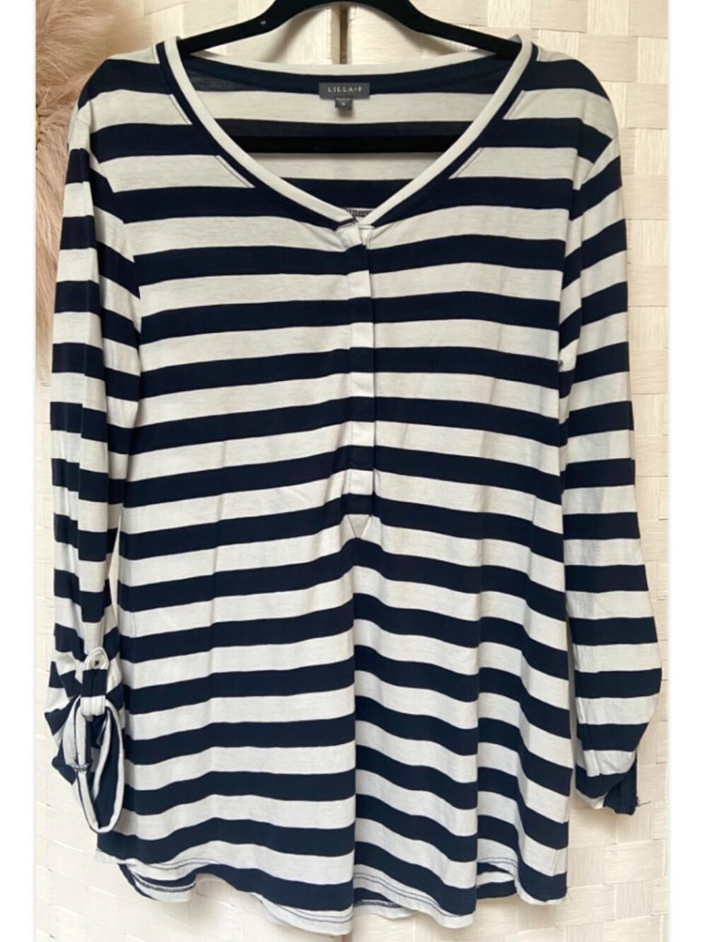 Lilla P 100% Pima Cotton Button Blue and White Striped Shirt Tunic Size M